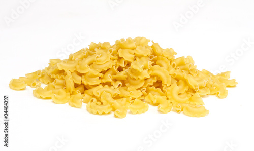 close up of a dried italian pasta on white background