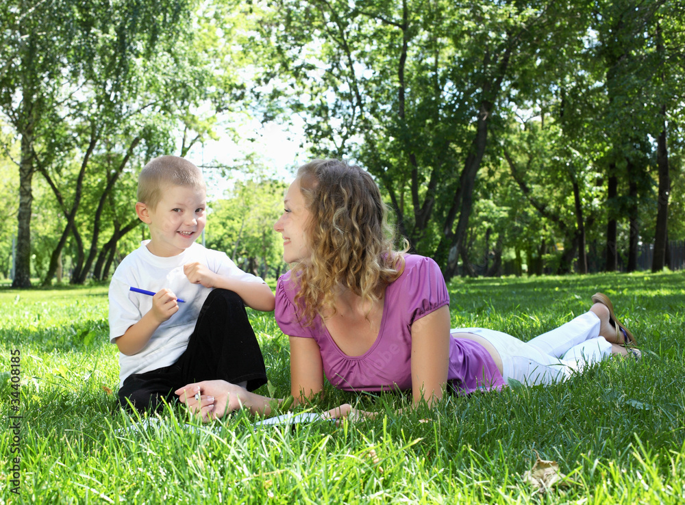 Fototapeta premium Mother with little son in the park
