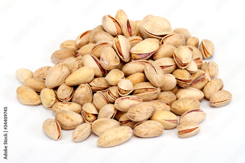 Close-up image of pistachios studio isolated on white background