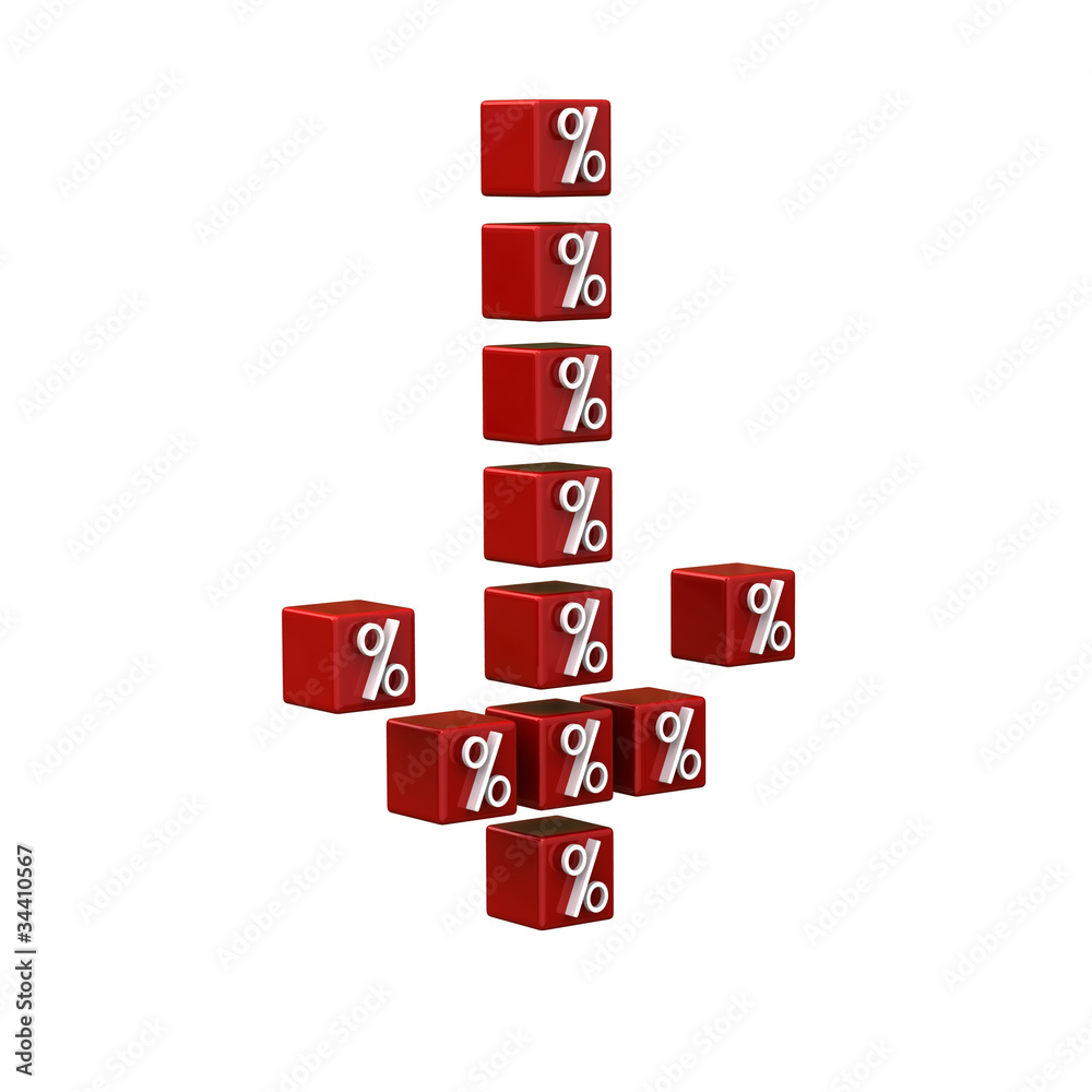 Sale concept - cubes with percent symbol make an arrow down Sale concept - cubes with percent symbol make an arrow down