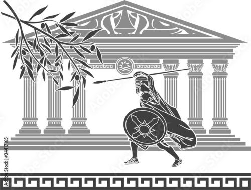 ancient warrior and olive branch. stencil