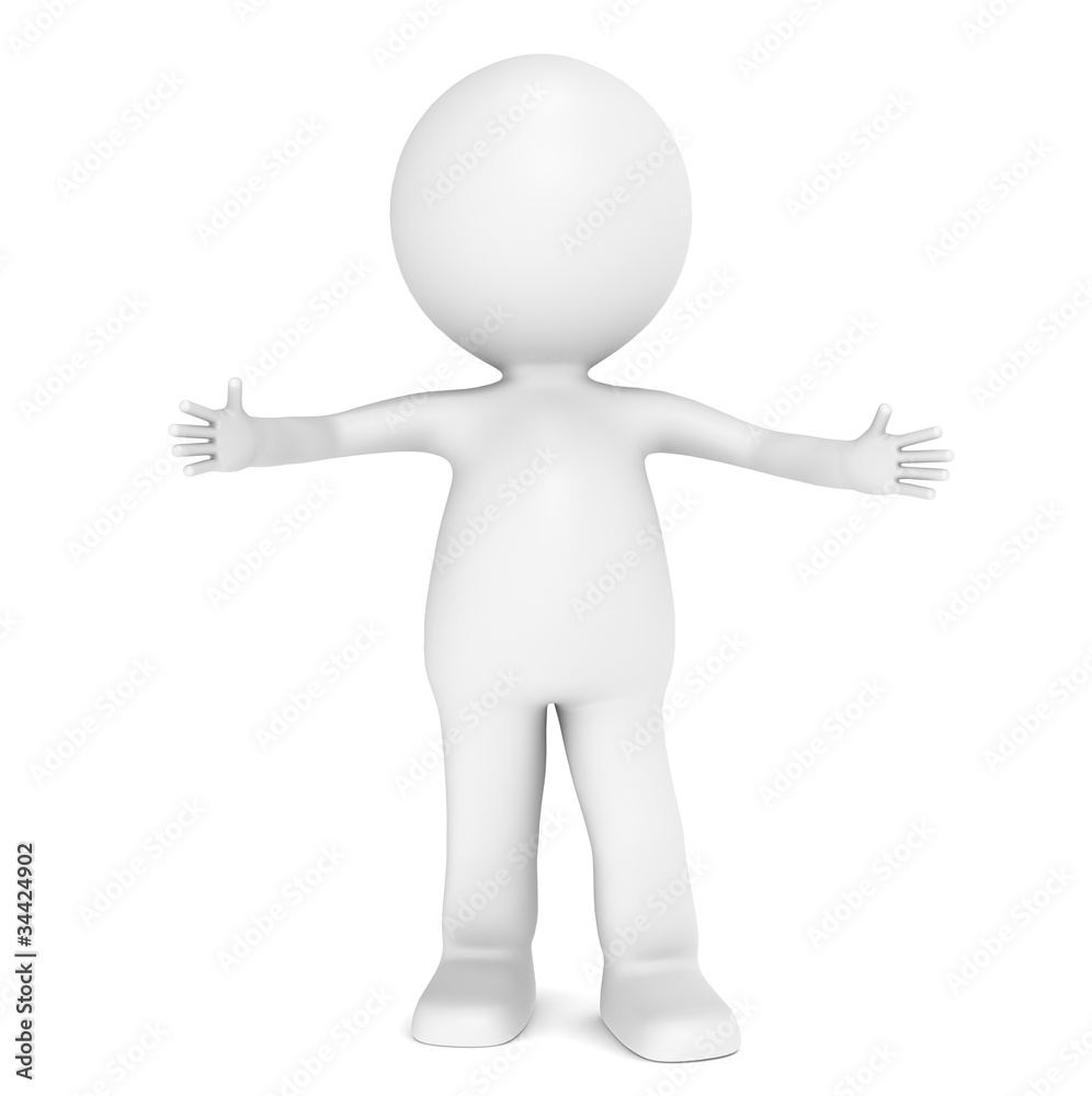 Welcome. 3D little human character giving a hug Welcome. 3D little human character giving a hug
