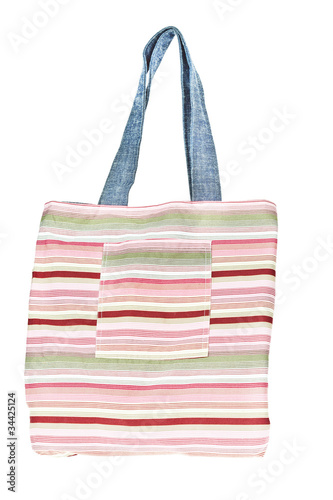 Colorful cotton bag on white isolated background.