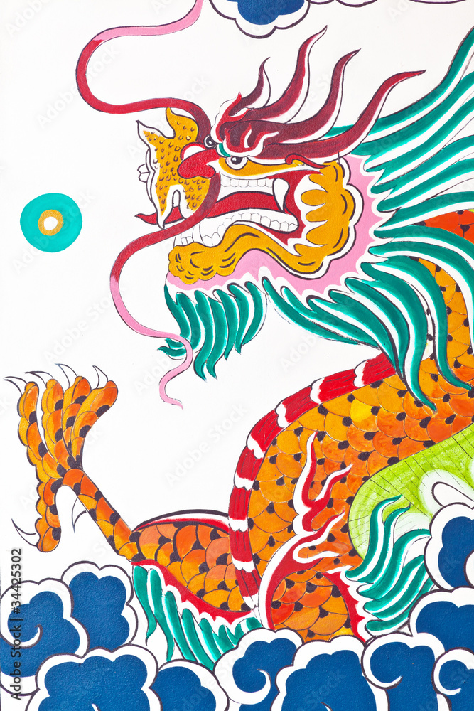 Fototapeta premium Dragon on wall of temple in Thailand