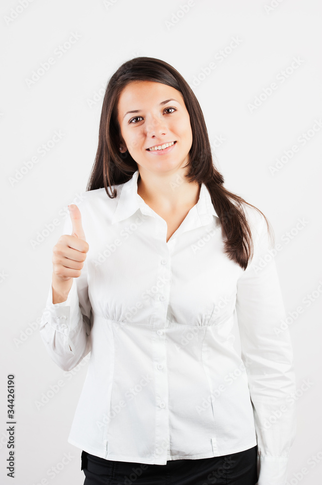 Happy smiling business woman with thumbs up gesture Happy smiling business woman with thumbs up gesture