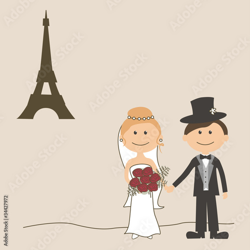 Wedding invitation card with funny bride and groom