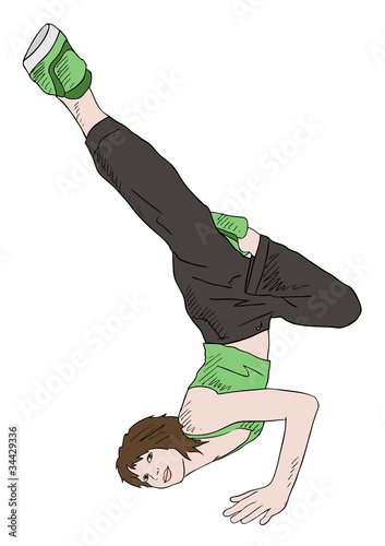 girl in green shirt in breakdance pose, vector