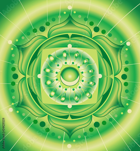 abstract green pattern, mandala of anahata chakra vector