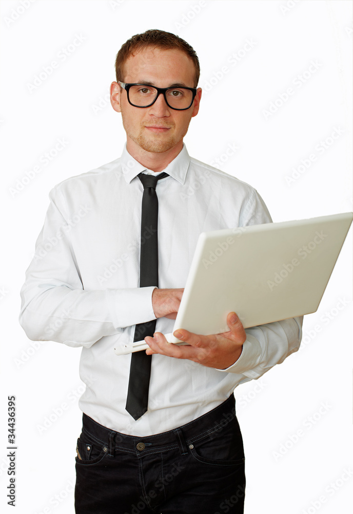 junger business mann mit laptop