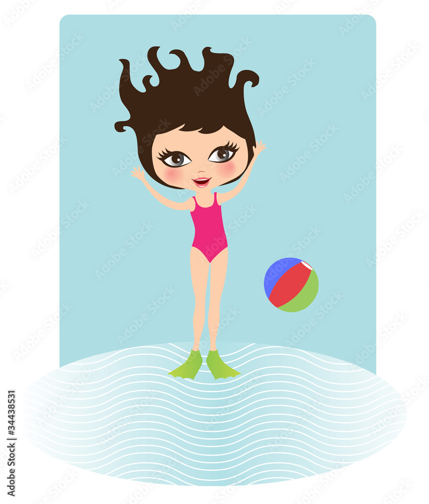 Little cute girl having fun jumping into swimming pool Little cute girl having fun jumping into swimming pool