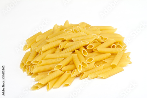 close up of a dried italian pasta on white background