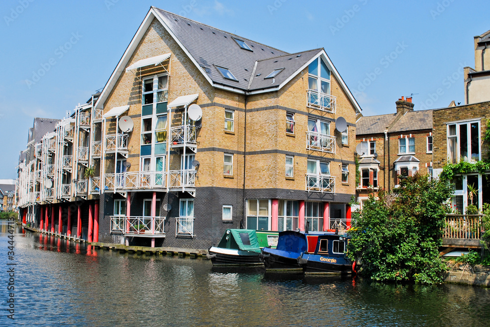 Houses at canal in London, UK
