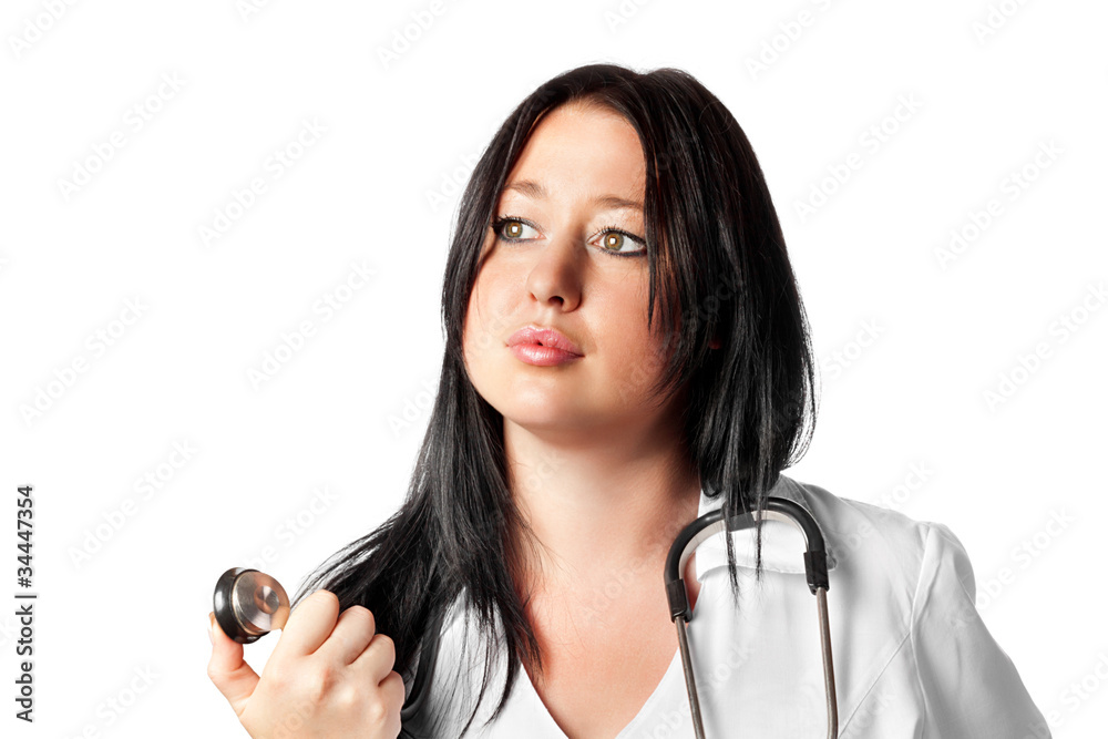 attractive young female doctor with stethoscope isolated attractive young female doctor with stethoscope isolated