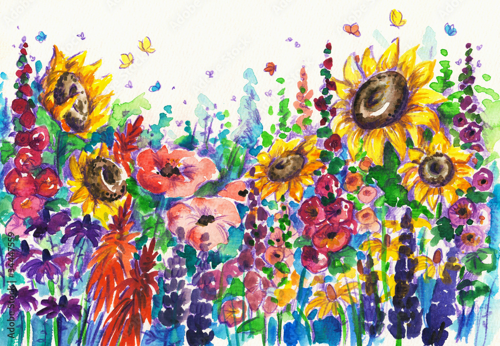 Summer flowers in garden - obrazy, fototapety, plakaty 
