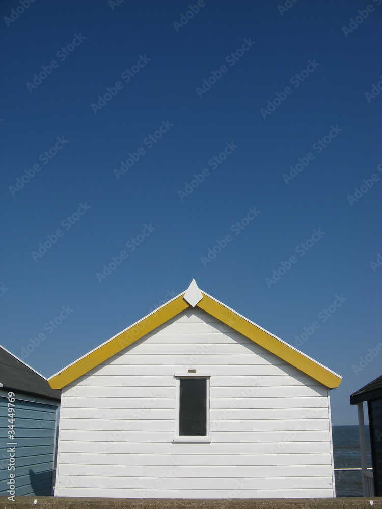 White beach hut in summer White beach hut in summer