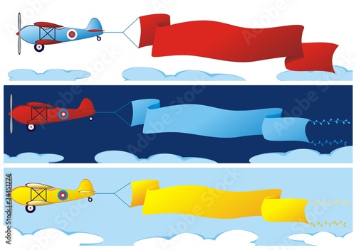 set of three banners with plane