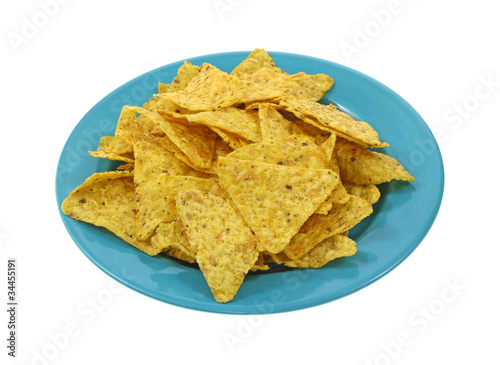 Tortilla chips on colorful dish