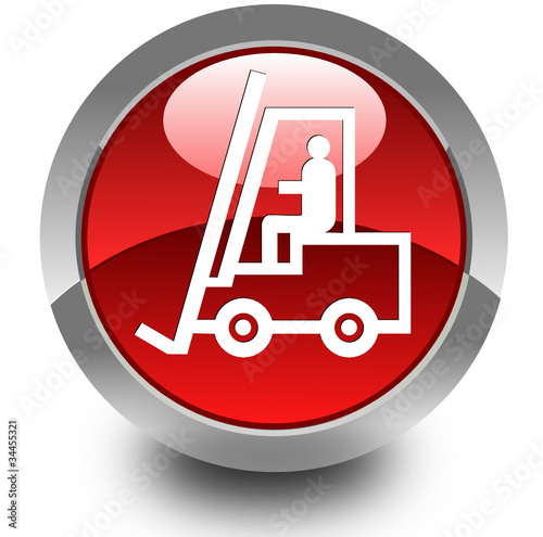 Forklift truck glossy icon