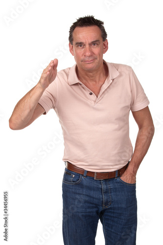 Attractive Man Pointing Forwards with Hand