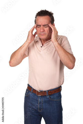 Middle Age Man with Headache Holding Head in Pain