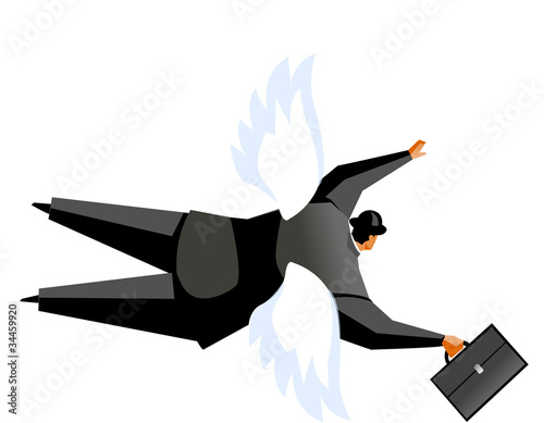 Rear view of man flying