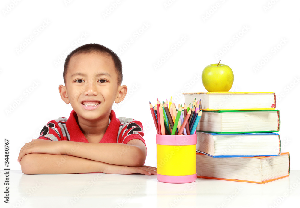 little boy studying isolated over white background little boy studying isolated over white background