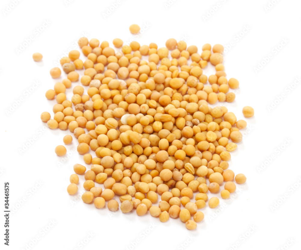 Yellow mustard seeds isolated on white background Yellow mustard seeds isolated on white background