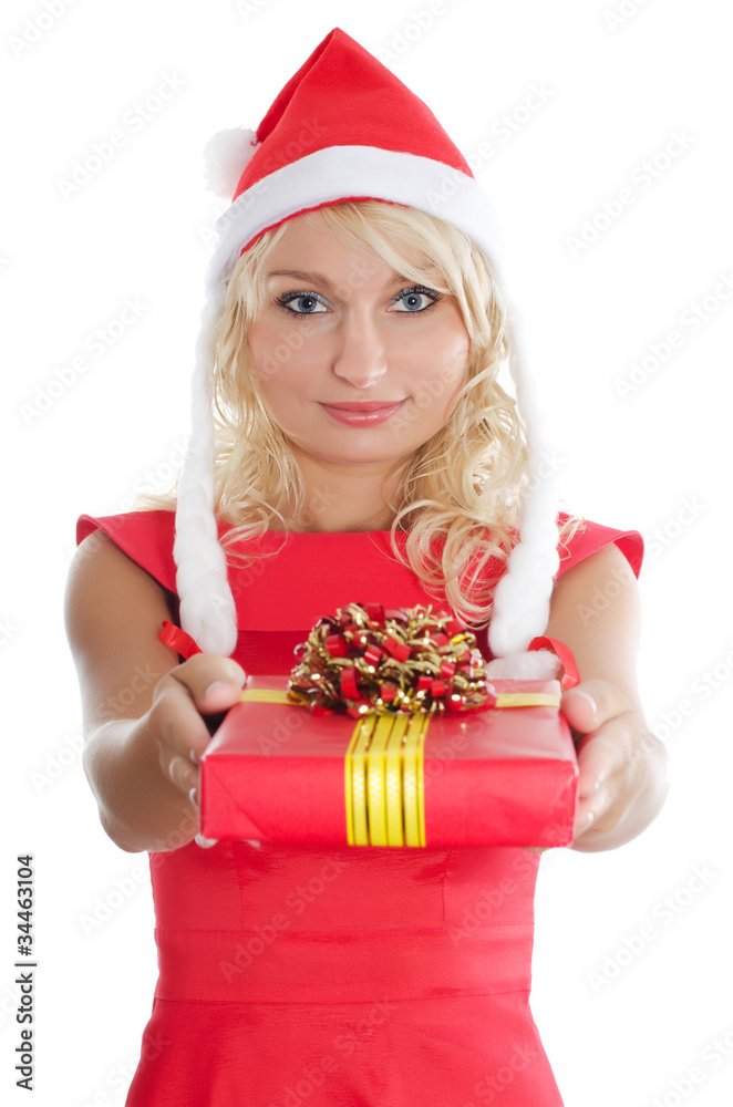 Christmas girl with gifts isolated Christmas girl with gifts isolated