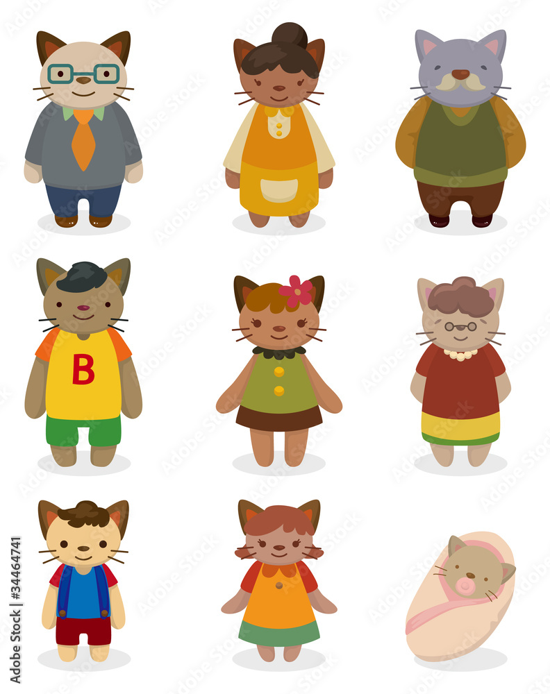 cartoon cat family icon set. cartoon cat family icon set.