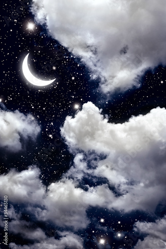 Obraz księżyc i gwiazdy na nocnym niebie