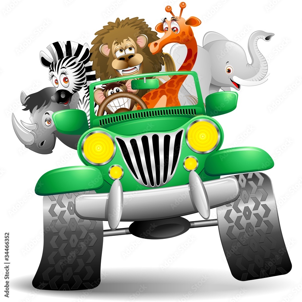 Fototapeta premium Dzikie Zwierzę Geep Cartoon-Savannah Dzikie Zwierzęta Na Jeep