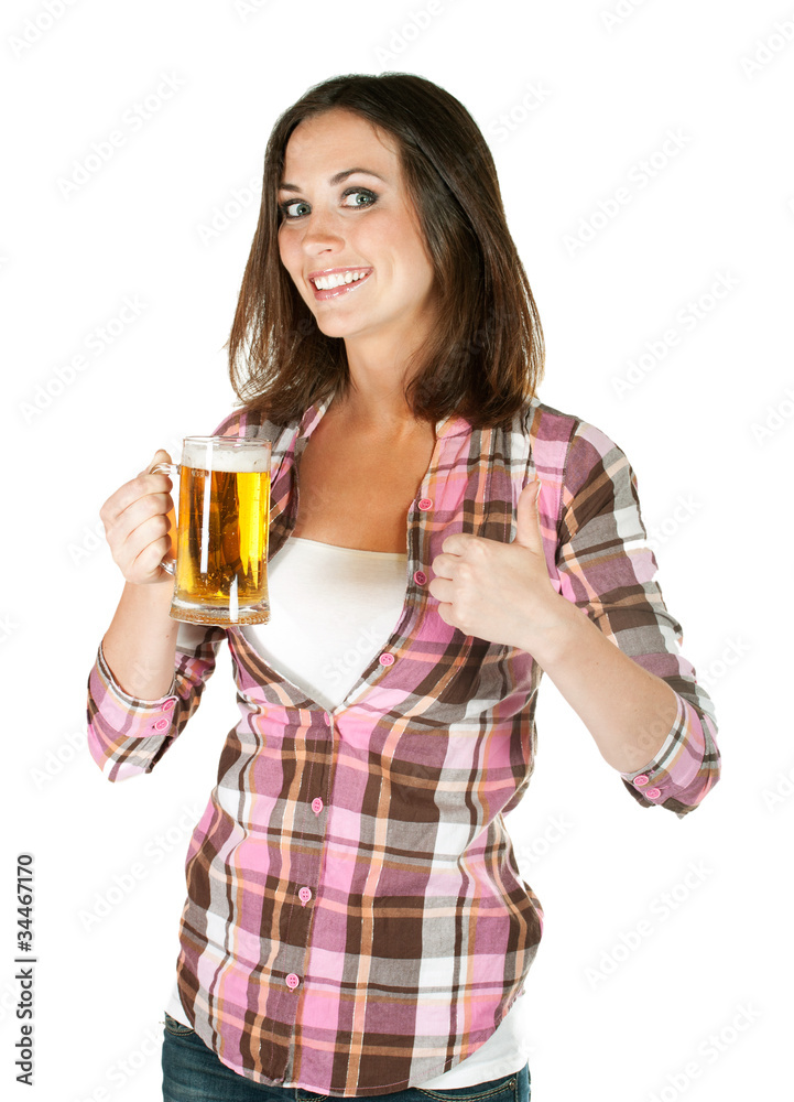 beautiful young woman holding mug of beer beautiful young woman holding mug of beer
