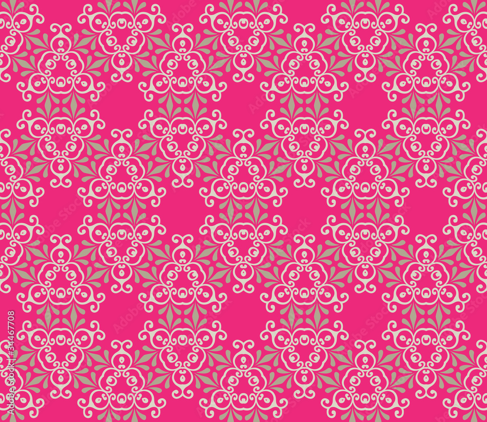 Baroque pattern with swirls on a pink background