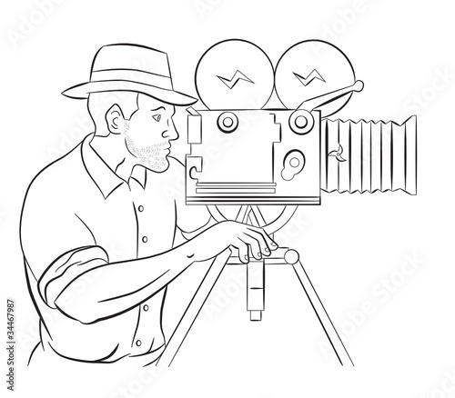 cameraman vintage bellow movie camera
