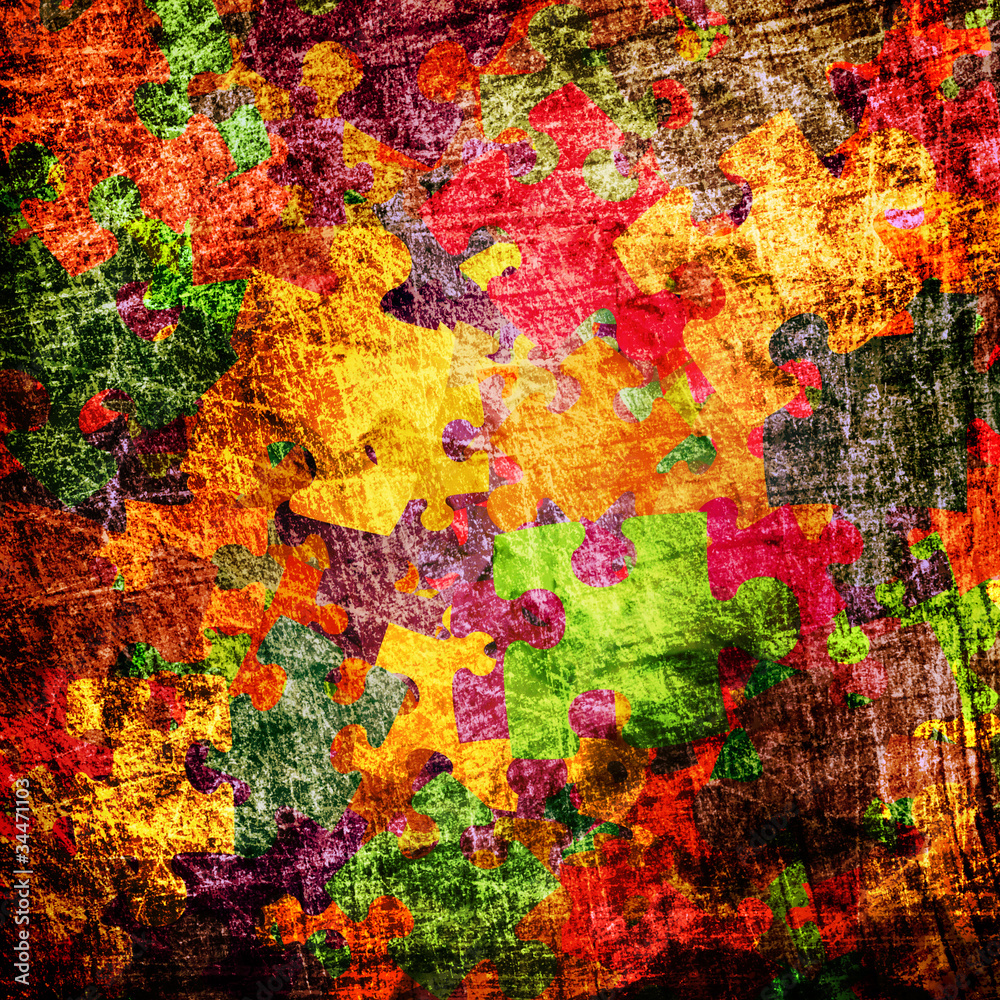 grunge background with colourful puzzles