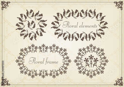 Vintage floral frames and elements illustration