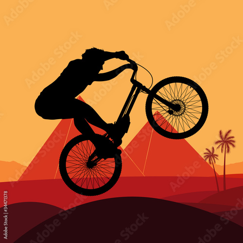 Animated mountain bike trial rider in Egypt pyramid illustration