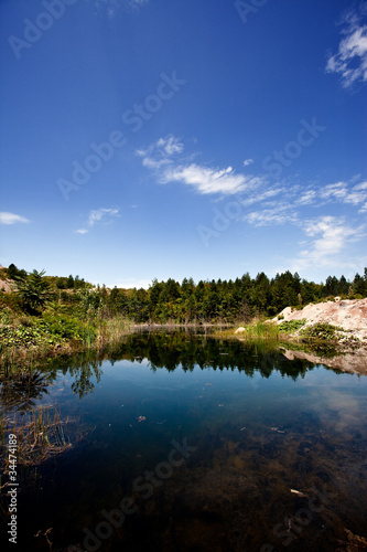 Fototapeta Naklejka Na Ścianę i Meble -  beautiful lake on a hillside of pine trees