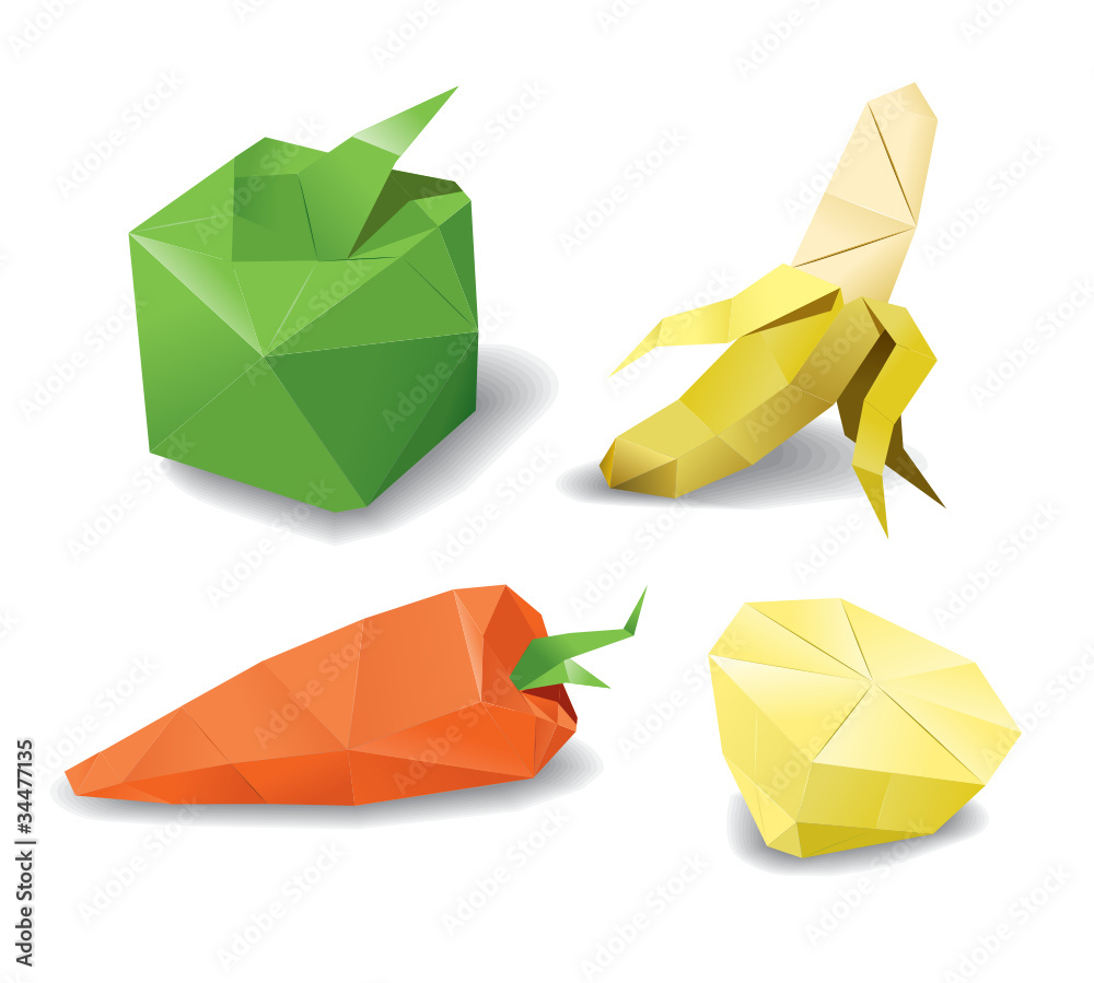 origami fruits set - obrazy, fototapety, plakaty 