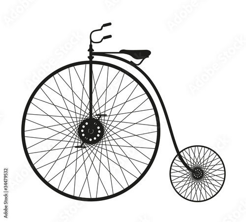 Silhouette of an old bicycle on white background