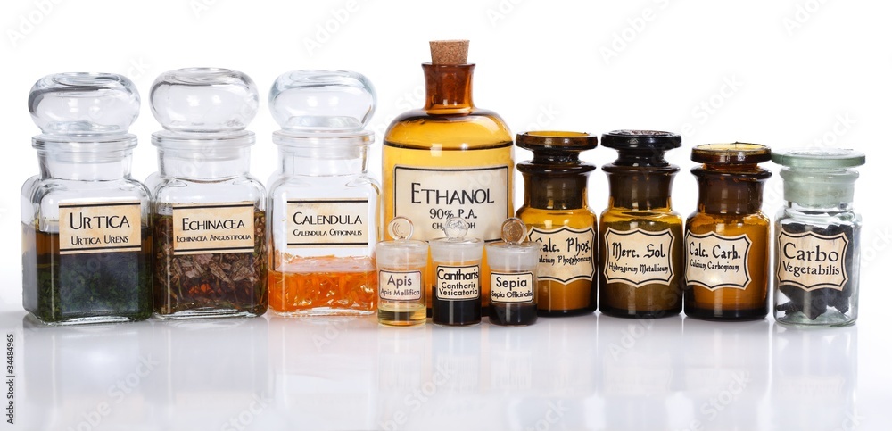 Various pharmacy bottles of homeopathic medicine Various pharmacy bottles of homeopathic medicine