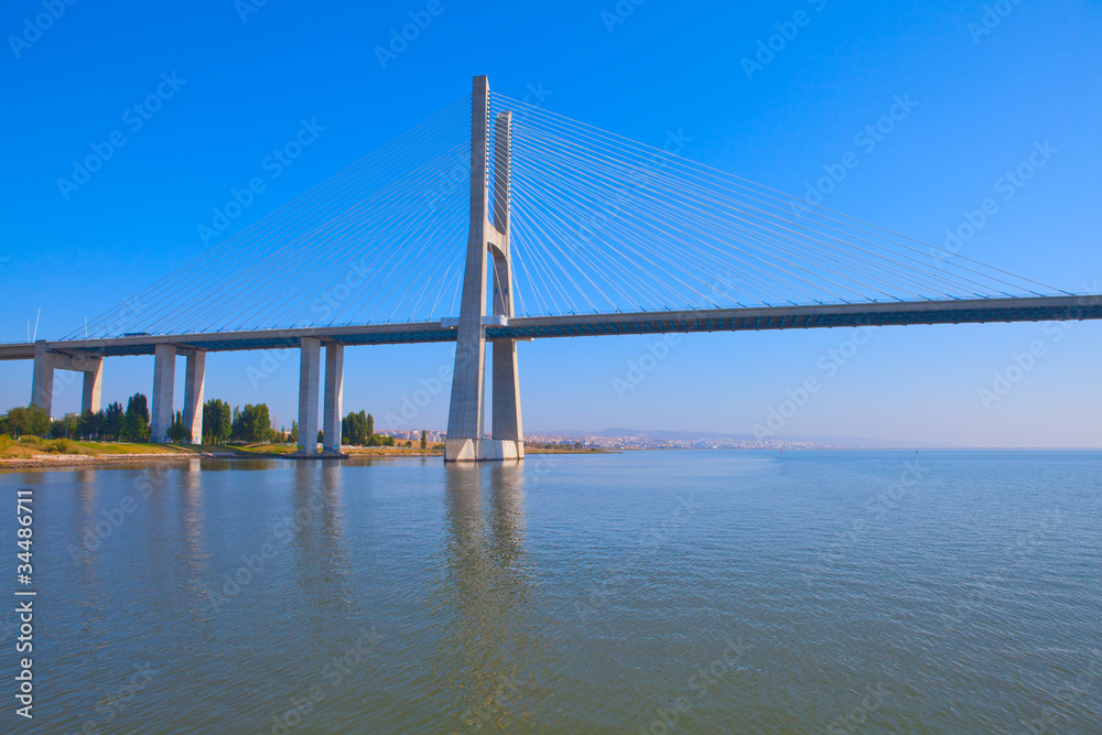 Fototapeta premium Vasco da Gama bridge over Tagus river, Portugal