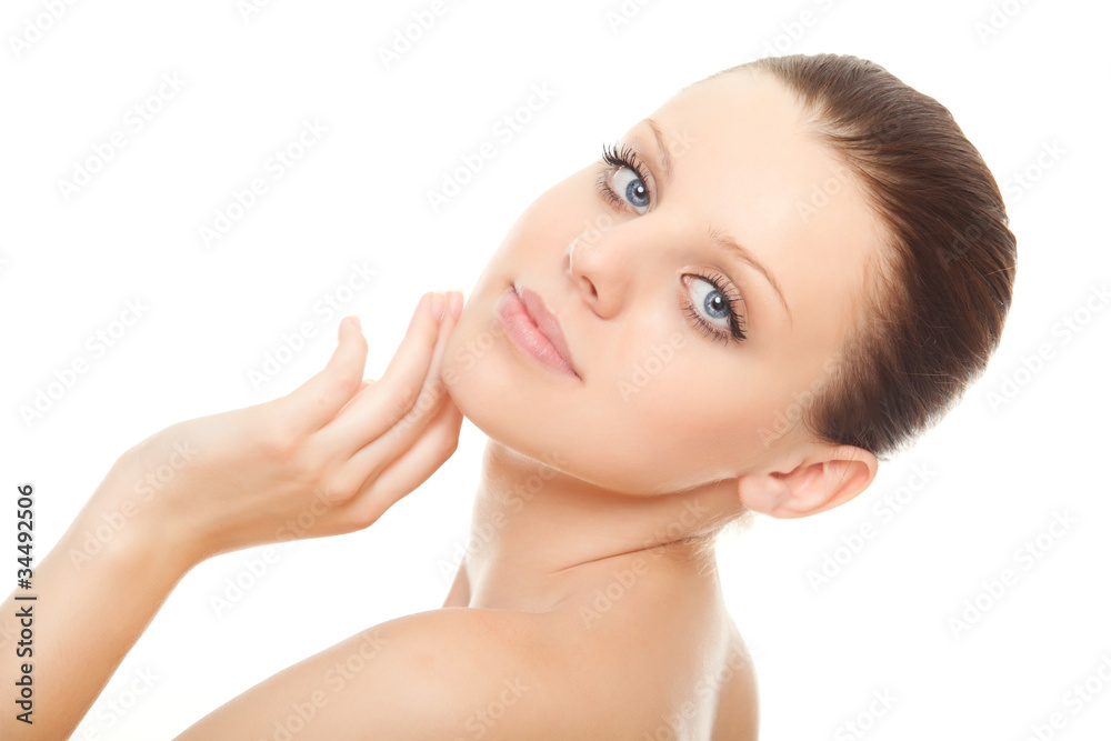 closeup face young woman with healthy clean skin