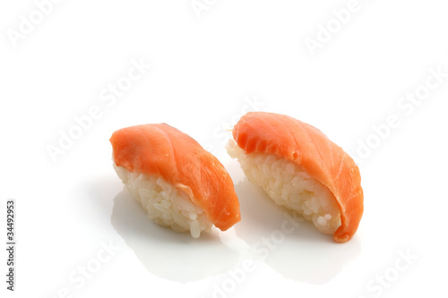 Salmon sushi isolated in white background