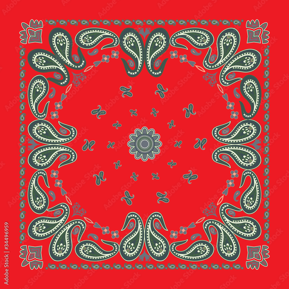 Classic Red Paisley Bandana Design Stock Vector | Adobe Stock