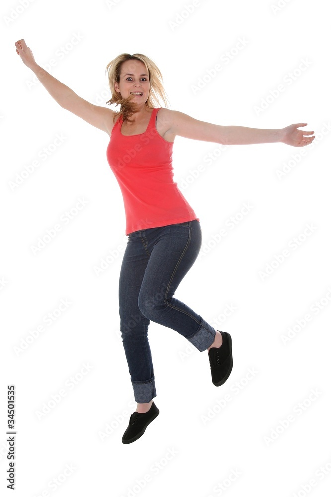 Pretty Blond Girl Jumping for Joy