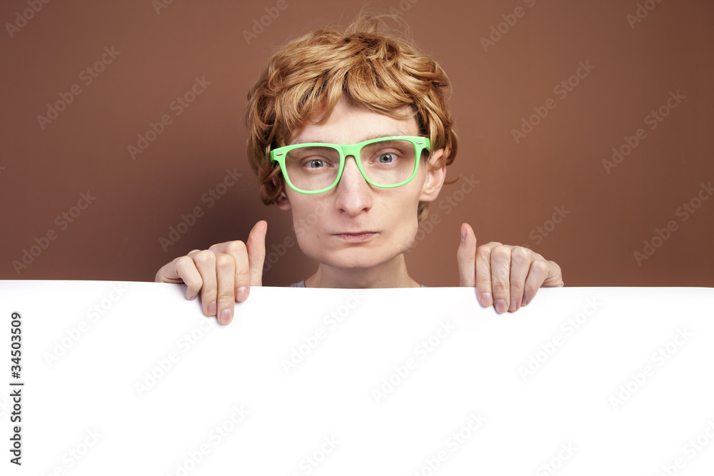 Funny guy with blank card
