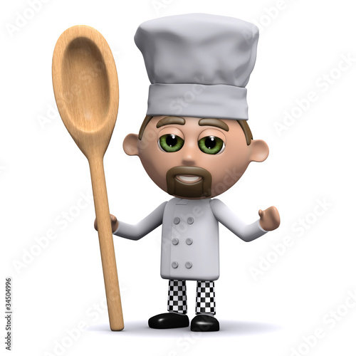 Fototapeta Naklejka Na Ścianę i Meble -  3d Chef has a wooden spoon