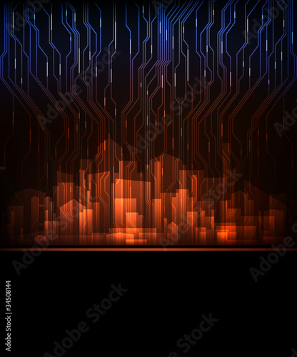 city silhouette with wires pattern. eps10