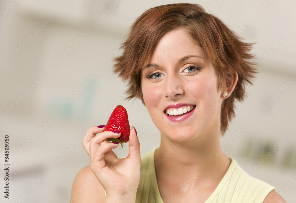 Pretty Red Haired Woman Holding Strawberry Pretty Red Haired Woman Holding Strawberry